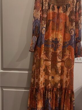 Soft Surroundings Paisley Maxi Dress in Orange and Blue